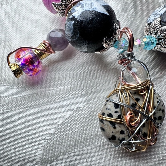 Hand Painted Wooden Beads Charms Crystal Handmade Bracelet OOAK Stackable 6-7 - Picture 9 of 11